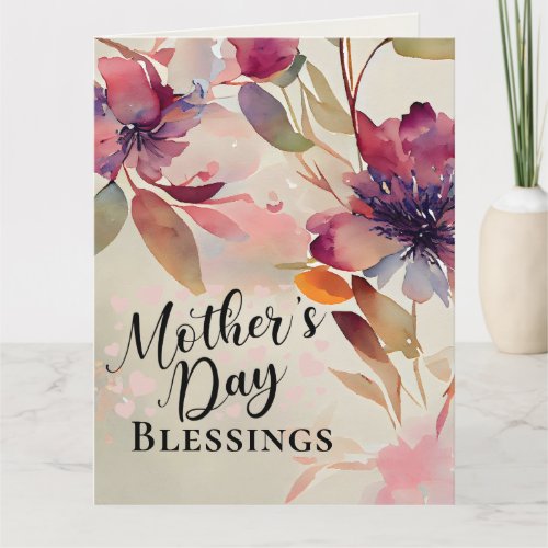 Mothers Day Blessings Floral Watercolor Card