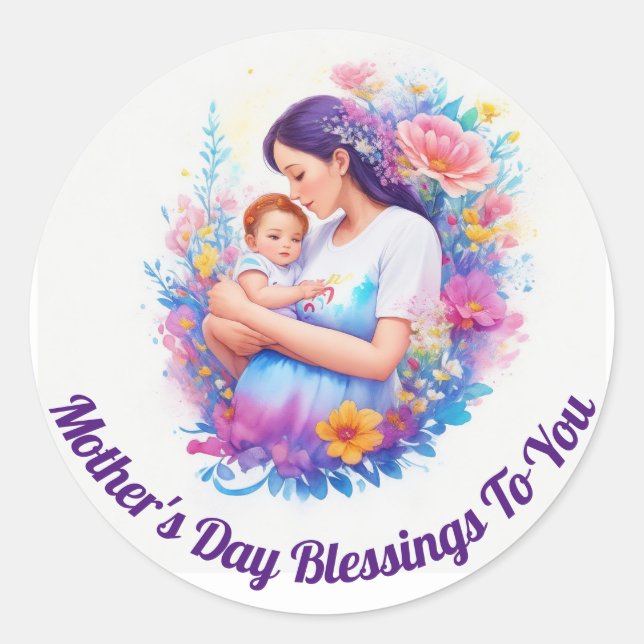 Mother's Day Blessings Round Sticker (Front)