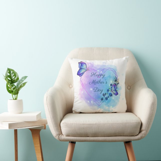 Mother's Day Blue Butterfly Floral  Throw Pillow (Chair)