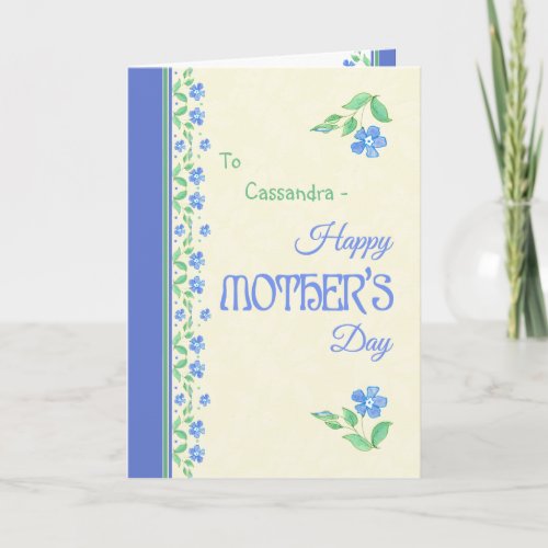Mothers Day Blue Periwinkle Floral Border Card