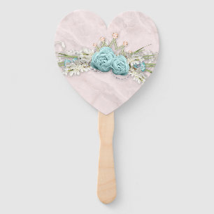 Mother's Day Blue Roses and Crown Floral Bouquet Hand Fan