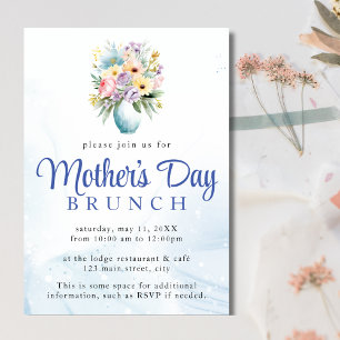 Mother's Day Blue Watercolor Brunch Floral Invitation