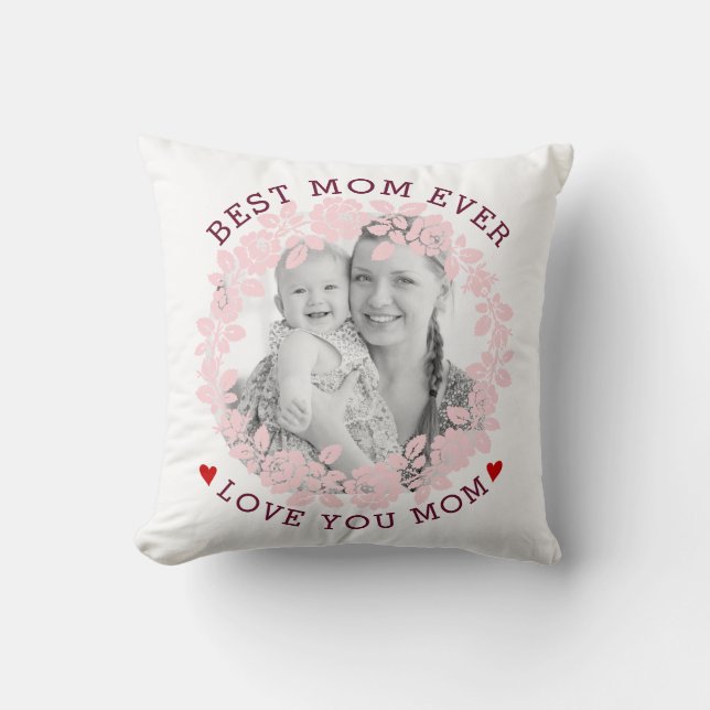 Mothers Day blush, burgundy rose wreath photo Throw Pillow (Front)