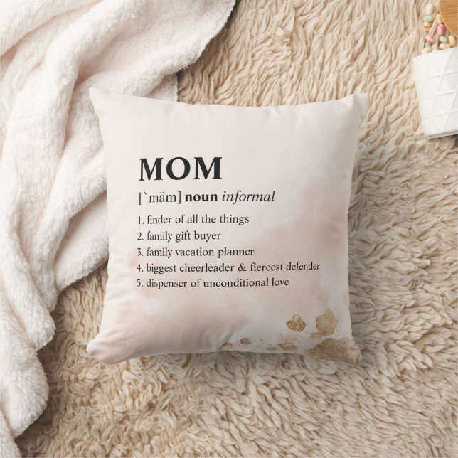 Mother's Day Blush Pink Gold Mom Definition Names Throw Pillow (Blanket)
