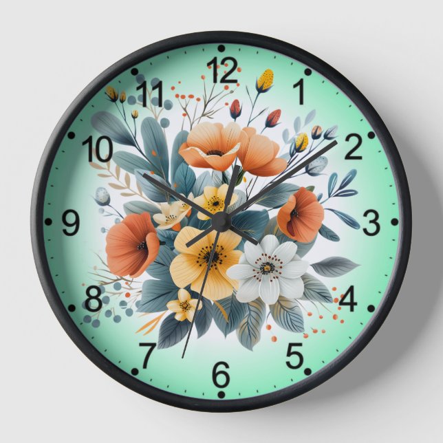 Mother's Day Boho Flowers Clipart-61983 Clock (Front)