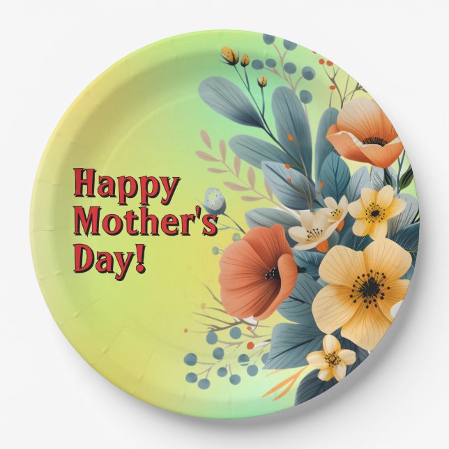 Mother's Day Boho Flowers Clipart-61983 Keychain Paper Plates (Front)