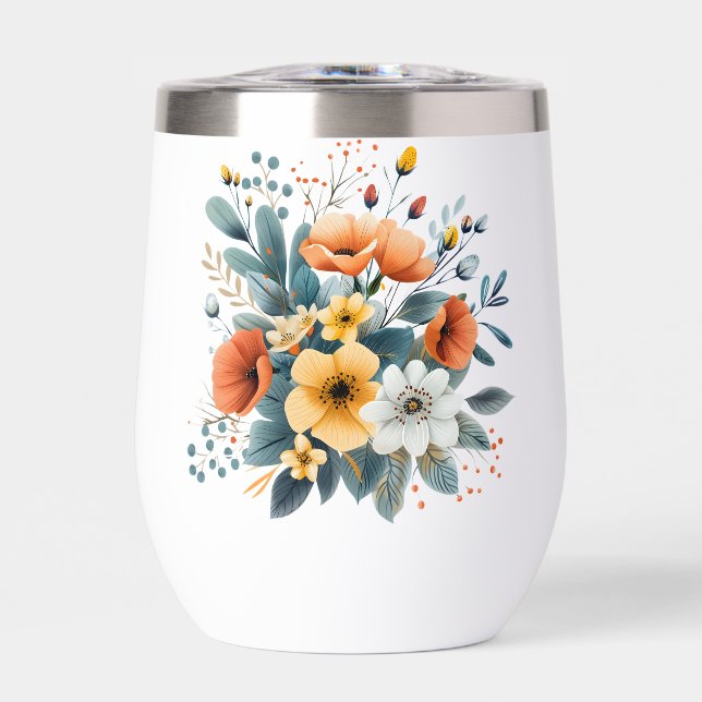 Mother's Day Boho Flowers Clipart-61983 Thermal Wine Tumbler (Front)