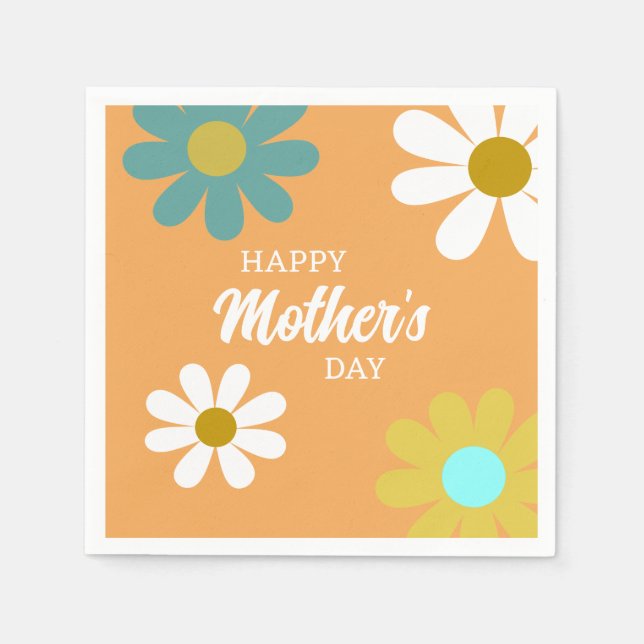 Mothers Day Boho Retro Daisy Flowers Napkins (Front)