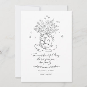 Mothers Day Botanical Line Art Card Floral Mom 