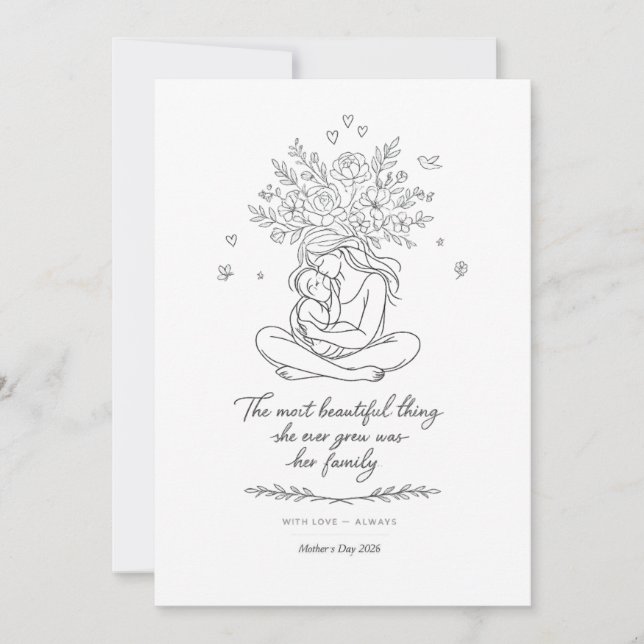Mothers Day Botanical Line Art Card Floral Mom  (Front)