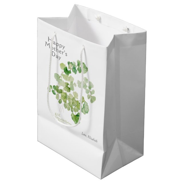 Mother's Day Botanical Watercolor Medium Gift Bag (Front Angled)