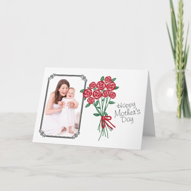 Mother's Day Bouquet of Red Roses Custom Photo Card (Front)