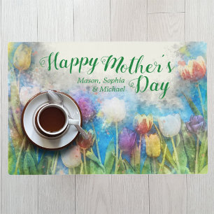Mother's Day Breakfast Kids Names Watercolor Tulip Placemat
