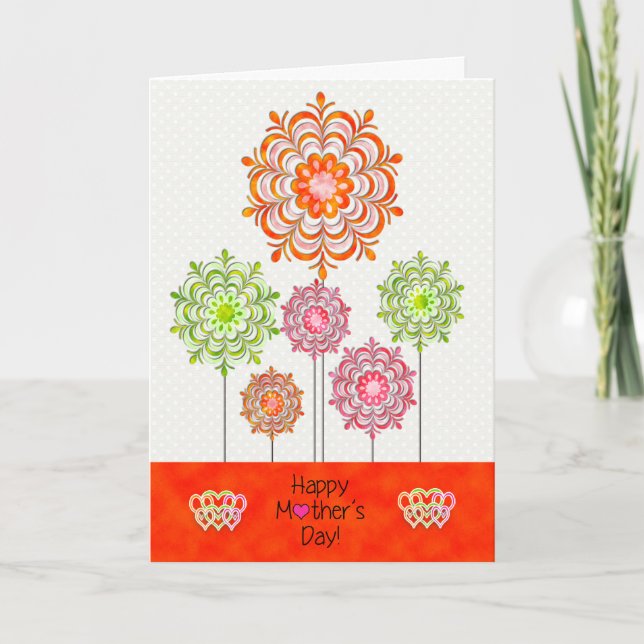 Mother's Day - Bright Fun Flowers & Hearts Card (Front)