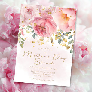 Mother's Day Brunch Blush Pink Floral Gold Invitation