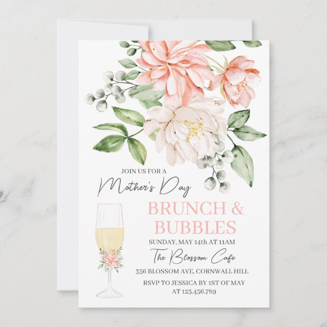 Mother's Day Brunch & Bubbles Floral  Invitation (Front)
