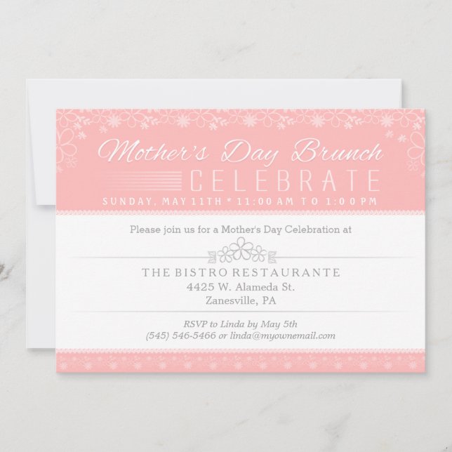 Mother's Day Brunch Celebration Invitation - Pink (Front)