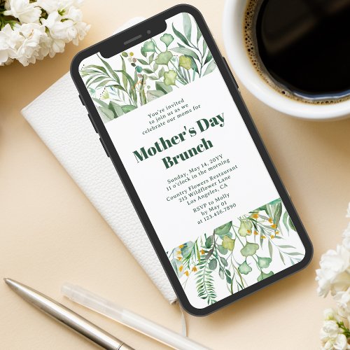 Mothers Day Brunch Elegant Botanical Watercolor Invitation