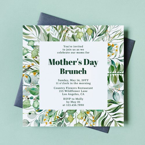 Mothers Day Brunch Elegant Botanical Watercolor Invitation