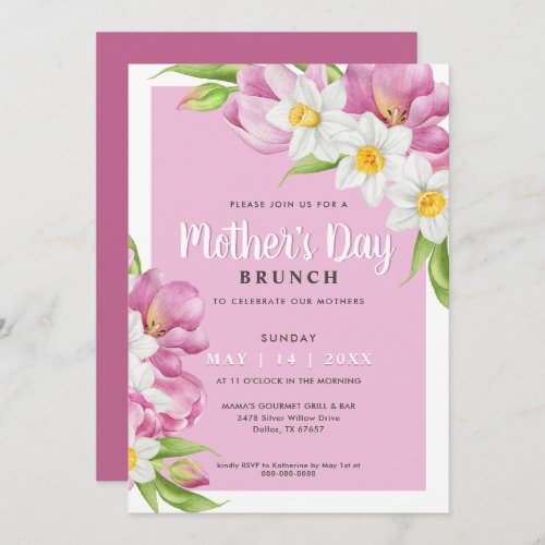 Mothers Day Brunch Elegant Spring Flowers Party Invitation