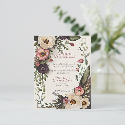  Mothers Day Brunch Elegant Watercolor Flowers Invitation