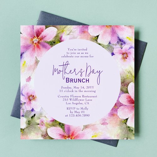 Mothers Day Brunch Elegant Watercolor Flowers Invitation