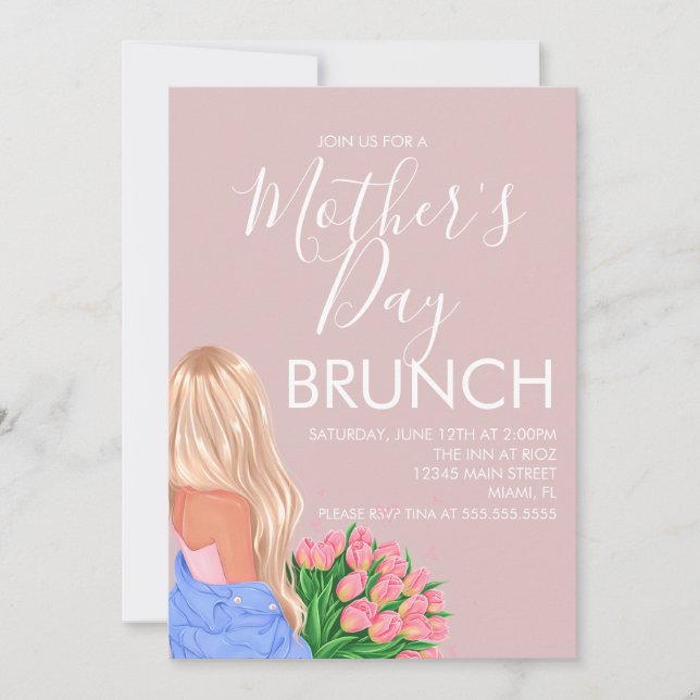 Mother's Day Brunch Floral Blush Pink Ladies Invitation (Front)