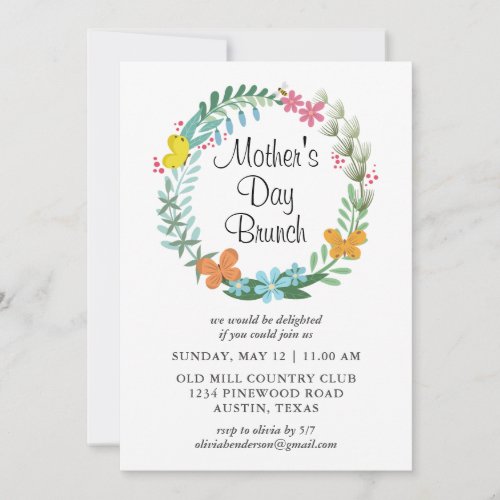 Mothers Day Brunch Floral Garland Wreath  Invitation