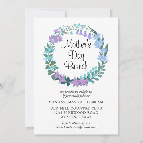 Mothers Day Brunch Floral Garland Wreath  Invitation