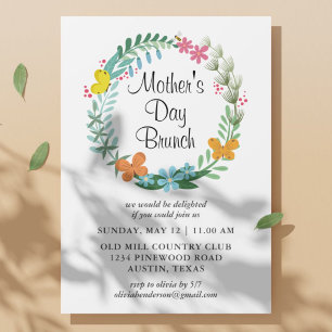 Mother's Day Brunch Floral Garland Wreath Invitation