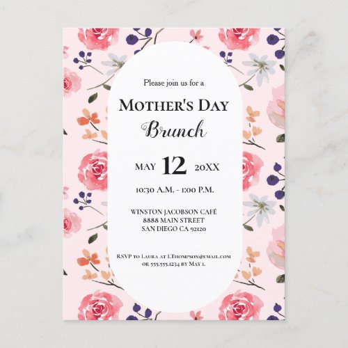 Mothers day brunch floral pink custom postcard