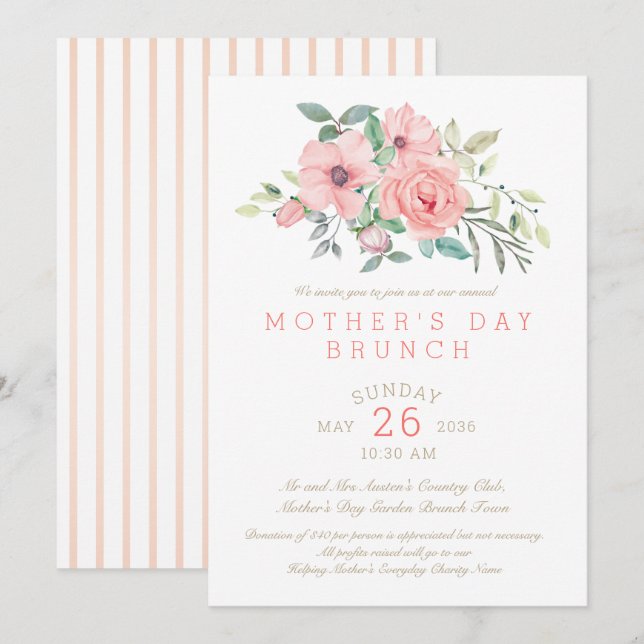 Mother's Day Brunch Floral Watercolor Invitation (Front/Back)