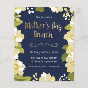 Mother's Day Brunch Invitation, Floral w/ Gold Inv Flyer