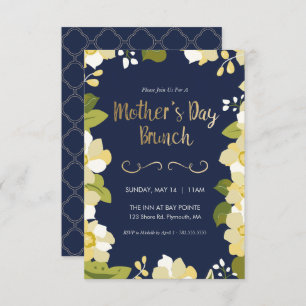 Mother's Day Brunch Invitation, Floral w/ Gold Invitation
