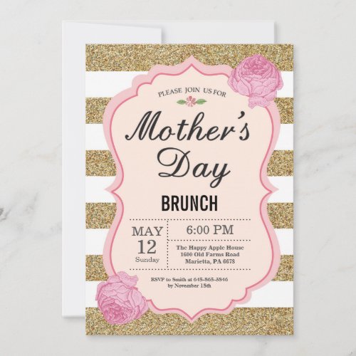 Mothers Day Brunch Invitation Pink Floral Flower