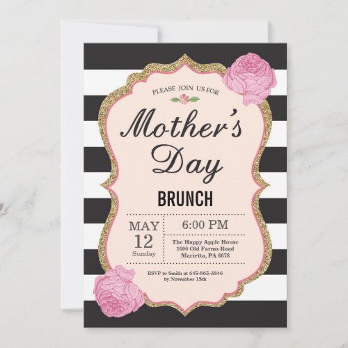 Mothers Day Brunch Invitation Pink Floral Flower
