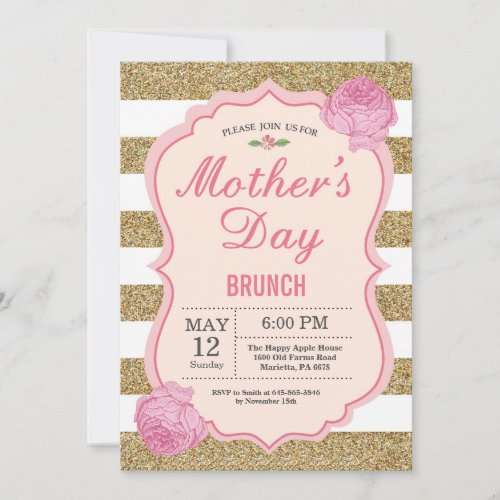 Mothers Day Brunch Invitation Pink Floral Flower