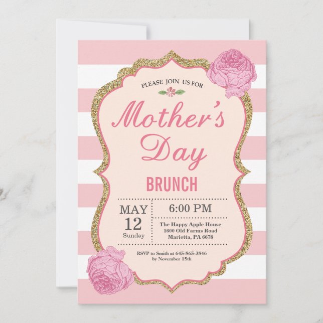 Mothers Day Brunch Invitation Pink Floral Flower (Front)