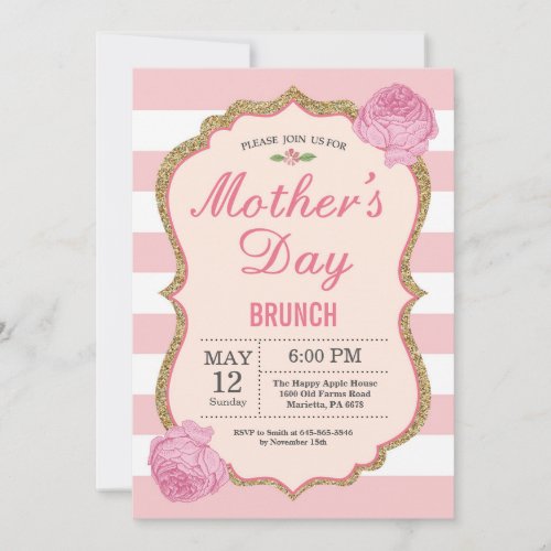 Mothers Day Brunch Invitation Pink Floral Flower