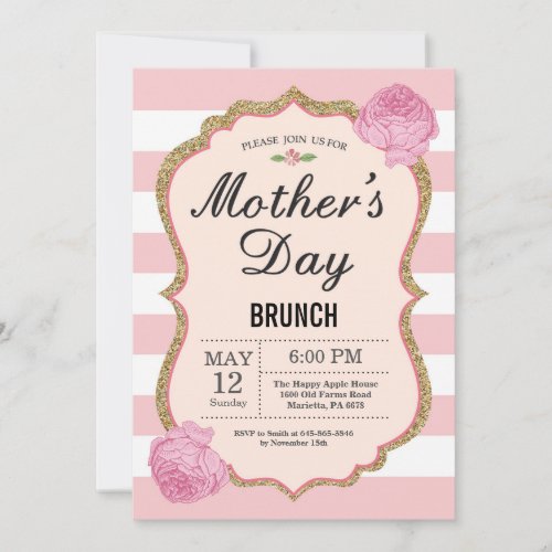 Mothers Day Brunch Invitation Pink Floral Flower