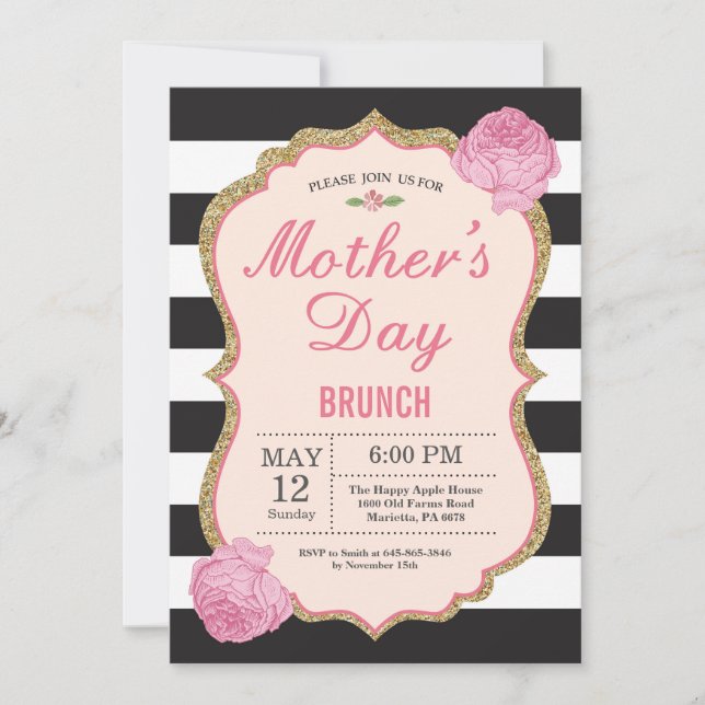 Mothers Day Brunch Invitation Pink Floral Flower (Front)