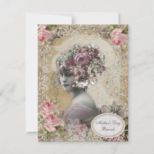 Mothers Day Brunch Lady with Jewels  Flowers Invitation