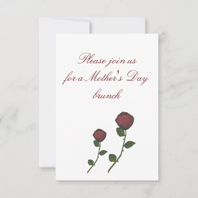 "Mother's Day Brunch" - Long-stemmed Red Rose Duo  Invitation (Front)