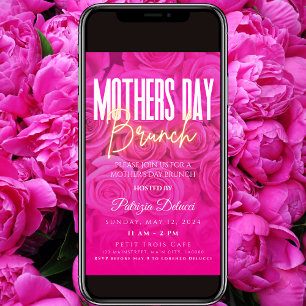 Mother's Day Brunch Neon Pink Rose Invitation