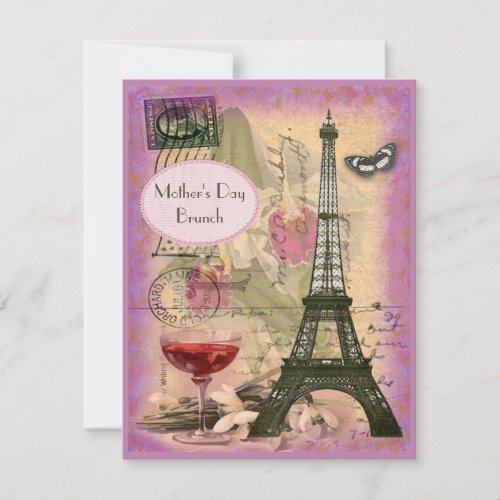 Mothers Day Brunch Paris Eiffel Tower  Red Wine Invitation
