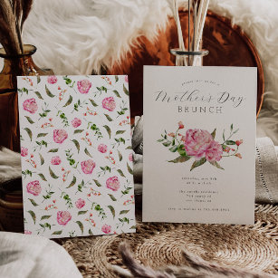 Mother's Day Brunch   Pink Flowers Invitation