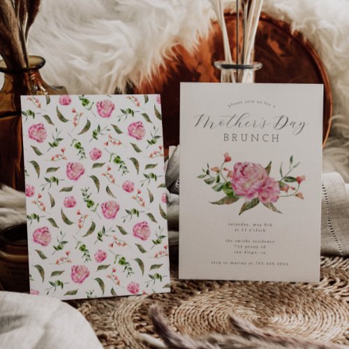 Mothers Day Brunch  Pink Flowers Invitation