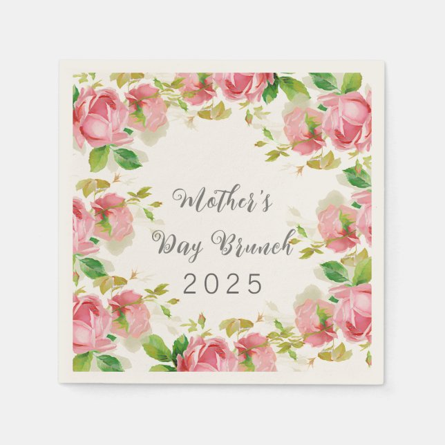  Mother's Day   Brunch  - pink  roses  Napkins (Front)