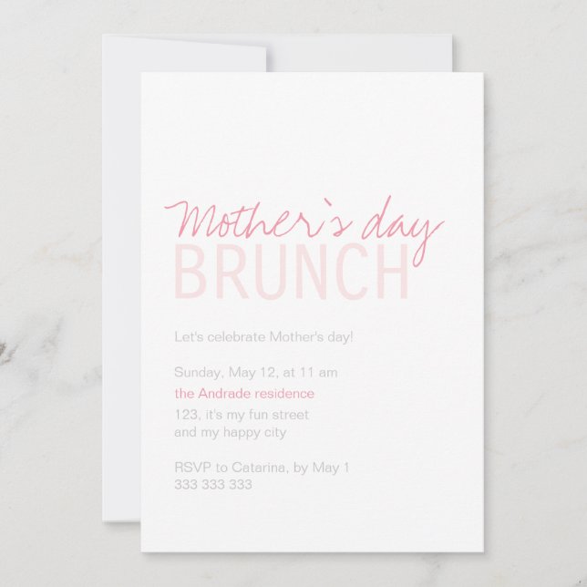 Mothers Day Brunch Pink White Fully Customizable Invitation (Front)