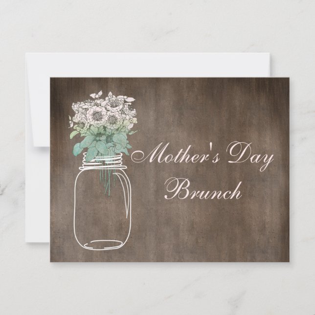Mother's Day Brunch Rustic Mason Jar & Flowers Invitation (Front)